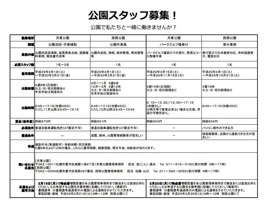 公園スタッフ募集